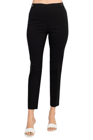 Counterparts banded mid waist slim leg stretch crepe pant - Black - Front full view