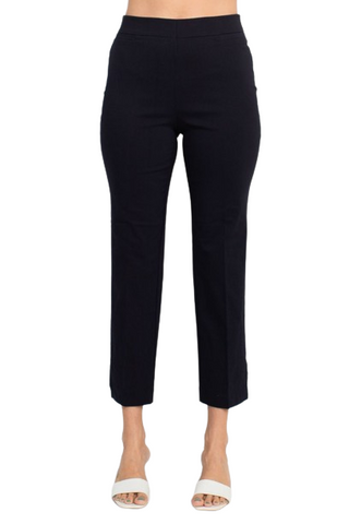 Counterparts banded mid waist slim leg stretch crepe pant - Black - Front
