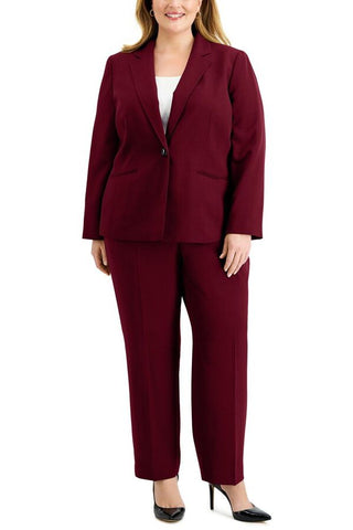 Le Suit Notched Collar One Button Jacket with Button Hook Zipper Closure Pockets Crepe Pants Suit - CABARET - Front