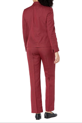 Le Suit Notched Collar 3 Button Closure Long Sleeve Jacket with Mid Waist Zipper Hook & Eye Closure Pant Two Piece Set - RED BLACK - Back