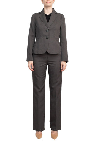 Le Suit Notched Collar 2 Button Jacket with Button Hook Zipper Closure Pants (Two Piece Set) - GREY - Front