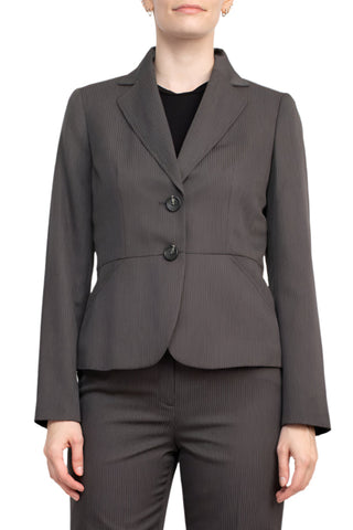 Le Suit Notched Collar 2 Button Jacket with Button Hook Zipper Closure Pants (Two Piece Set) - GREY - Front View