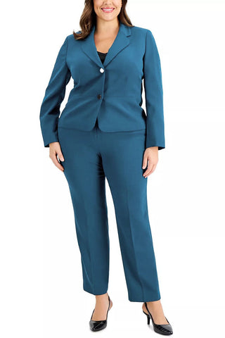 Le Suit Notched Collar 2 Button Jacket with Button Hook Zipper Closure Pants (Two Piece Set) - SLATE BLUE - Front