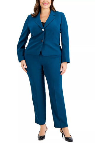 Le Suit Notched Collar 2 Button Jacket with Button Hook Zipper Closure Pants (Two Piece Set) - VIRIDIAN - Front
