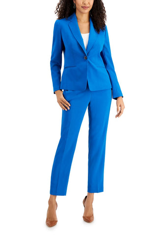 Le Suit Notched Collar 1 Button Jacket with Button Hook Zipper Closure Pants (Two Pant Suit) - BLUE - FRONT