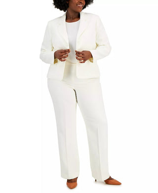 Le Suit Two Button Closure Long Sleeve Jacket with Zip Closure Straight Crepe Pant - VANILLA ICE - Front