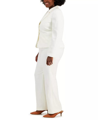 Le Suit Two Button Closure Long Sleeve Jacket with Zip Closure Straight Crepe Pant - VANILLA ICE - Side