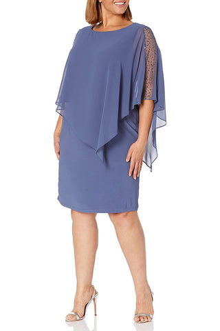 S.L. Plus Size Short Beaded Overlay Cape Dress_wedgewood_front