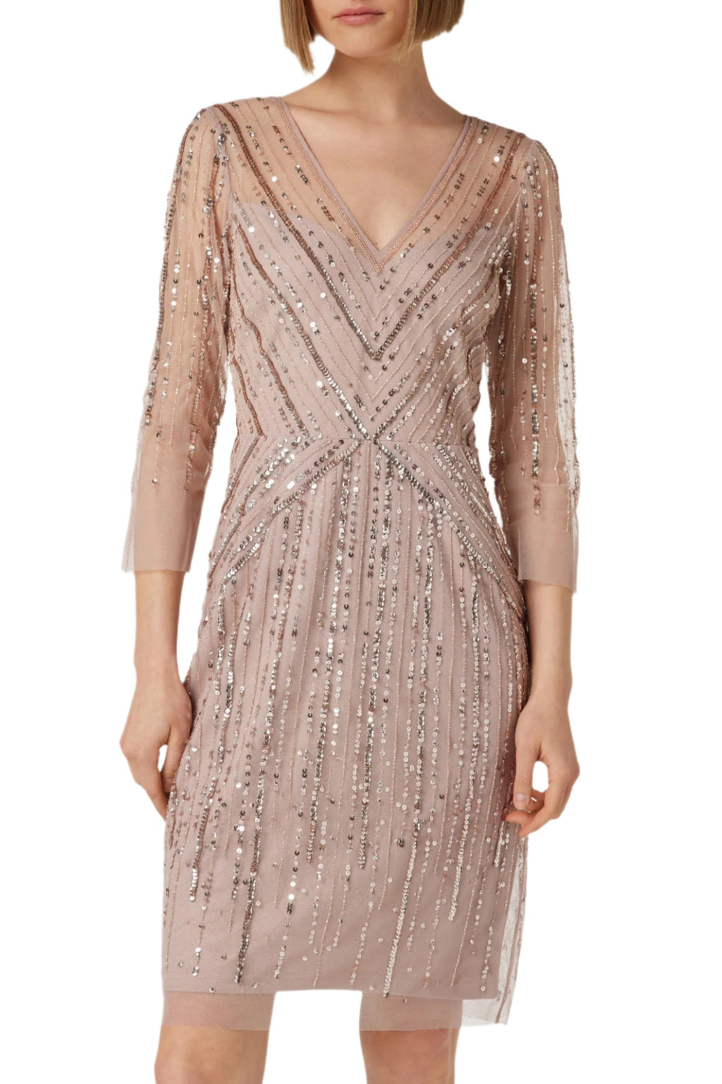 Lace-Trim Zip Front Dress