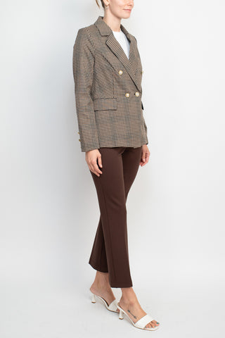 Nanette Lepore notched collar long sleeve houndstooth woven jacket with mid waist straight ponte pant
