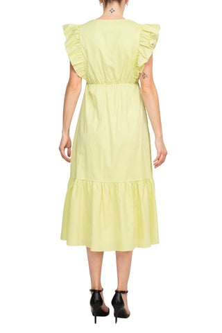 Nanette Lepore Stripe Cotton Ruffle Maxi Dress - Citron White - Bak