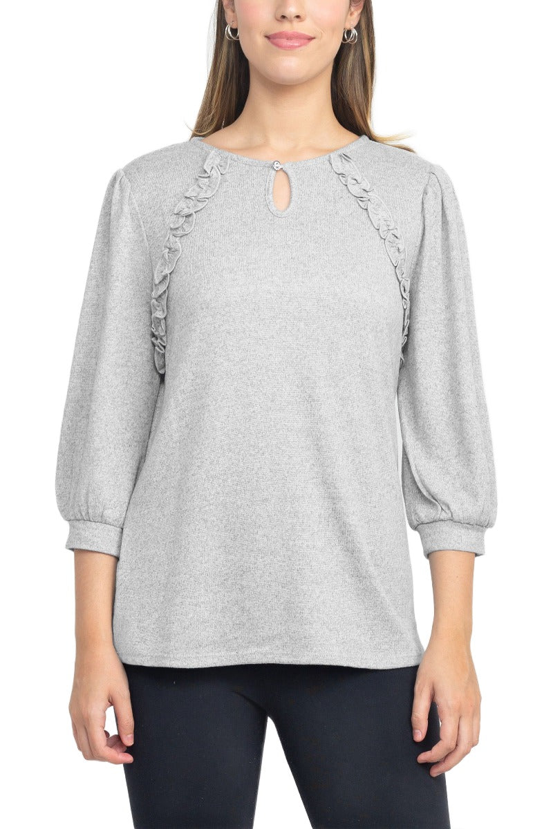 Round Neck Quarter Sleeve Top - Lightweight ITY Knit, Grey Shades