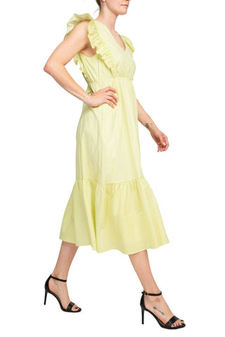 Nanette Lepore Stripe Cotton Ruffle Maxi Dress - Citron White - Side