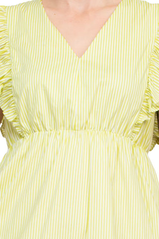 Nanette Lepore Stripe Cotton Ruffle Maxi Dress - Citron White - Fabric