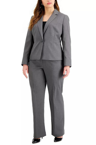 Le Suit Notched Collar One Button Closure with Mid Rise Zipper with Hook and Back Closure Pant - GREY - Front
