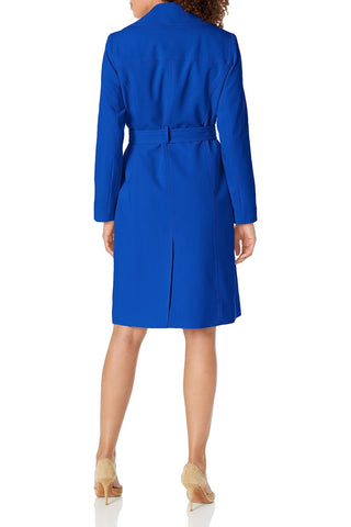 Le Suit Petite Crepe Belted Trench Jacket and Sheath Dress Set in Celeste Blue_Back View