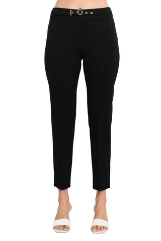 Hope & Harlow mid waist belted stretch crepe ankle pant_BLACK_front