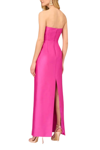 Aidan Mattox Strapless Mikado Gown with Pleated Bodice - Magenta_Back View