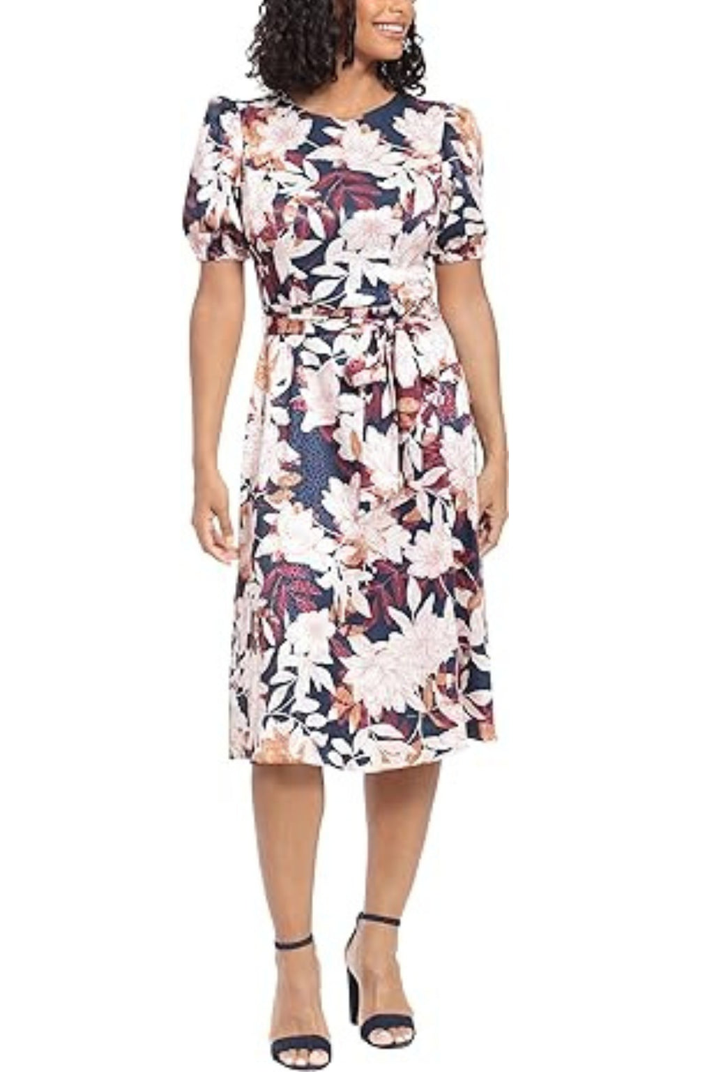 Tie Front Puff Sleeve Midi Dress