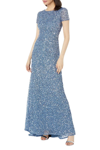 Adrianna Papell Short Sleeve Beaded Evening Gown