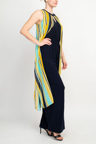 Emma & Michele Sleeveless Scoop Neck Stripped Jumpsuit - Blue Blue Yellow_Side View