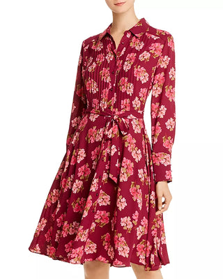 NANETTE Nanette Lepore Collared Button Down Long Sleeve Tie Front Floral Print Polyester Dress