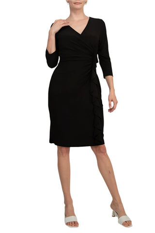 Evan Picone Side Ruffle Ity Dress - BLACK - Full Front view