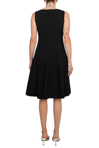 Evan Picone Multi Seam Fit & Flare Dress - BLACK - Back