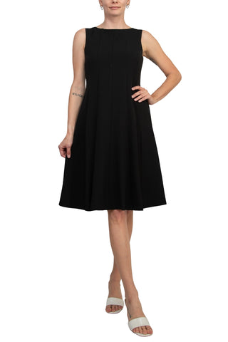 Evan Picone Multi Seam Fit & Flare Dress - BLACK - Front