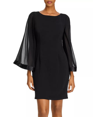 Adrianna Papell Crew Neck Long Sleeve Zipper Back Solid Ottoman Chiffon Dress