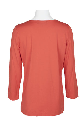 Evan Picone Embellished V-Neck Long Sleeve Solid Cotton Top