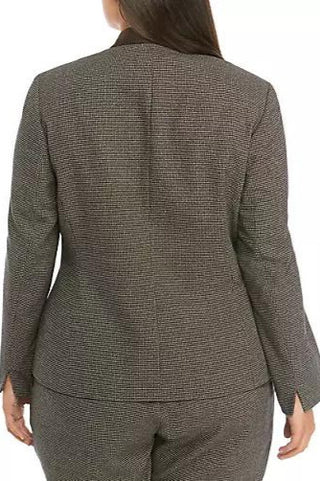 Kasper Mini Houndstooth Stand Collar Jacket ( Plus Size ) - MOCHA MULTI -  Back 