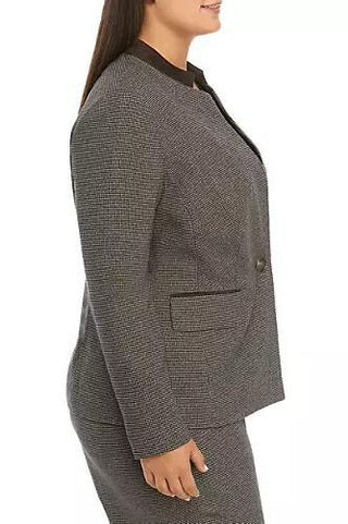 Kasper Mini Houndstooth Stand Collar Jacket ( Plus Size ) - MOCHA MULTI - Side