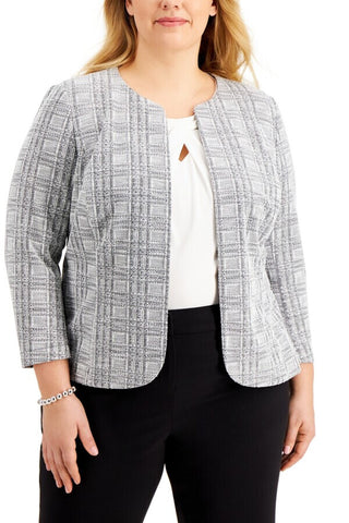 Kasper Plaid Open-Front Jacket ( Plus Size ) - FEDORA GREY COMBO - Front 