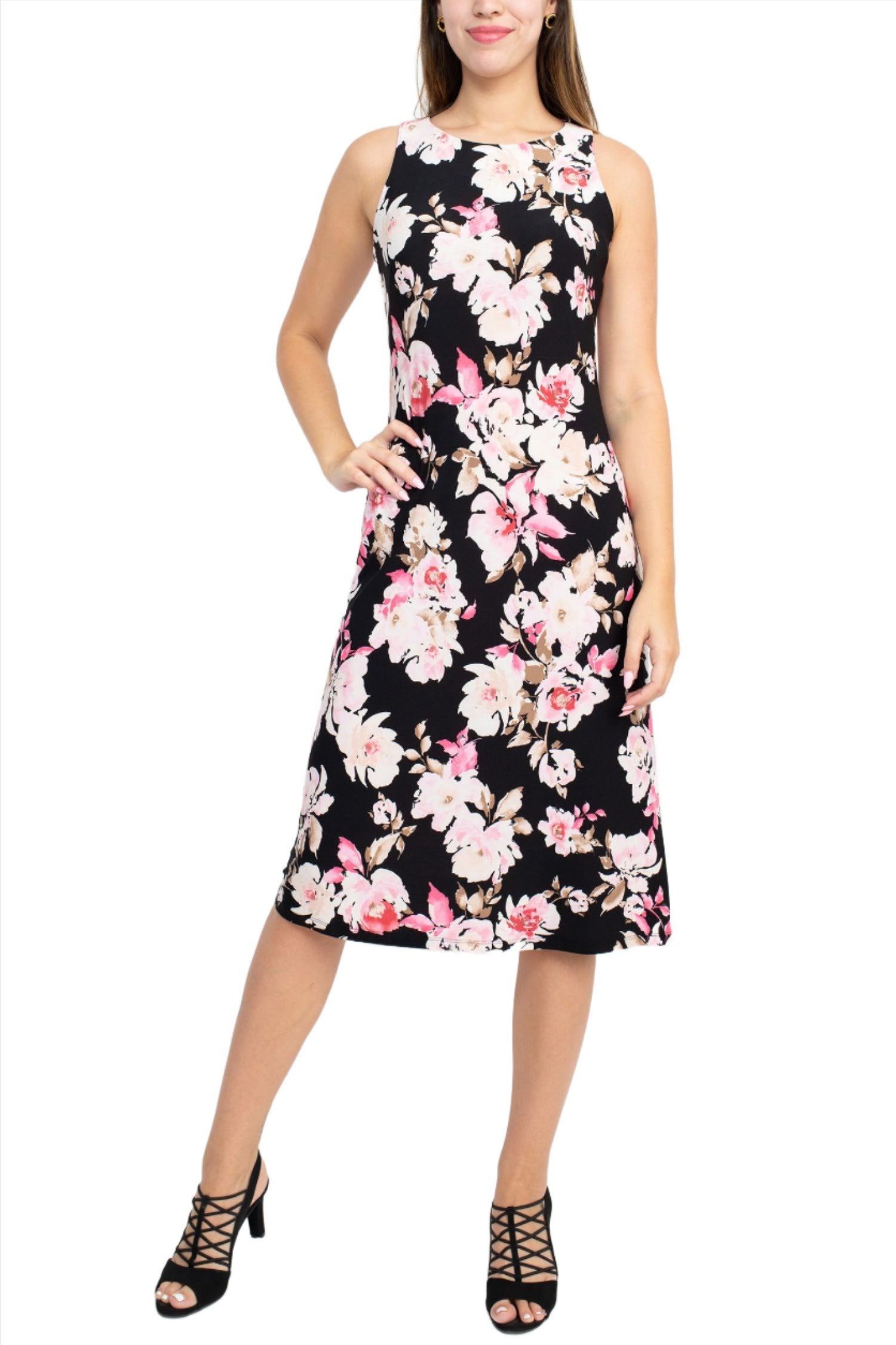 nine west dress Nine West Crew Neck Sleeveless Floral Print A-Line ITY Dress