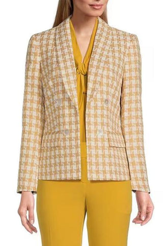 Kasper Tweed Shawl Collar Faux Double Breasted Jacket - VANILLA ICE BTTRSTCH - Front