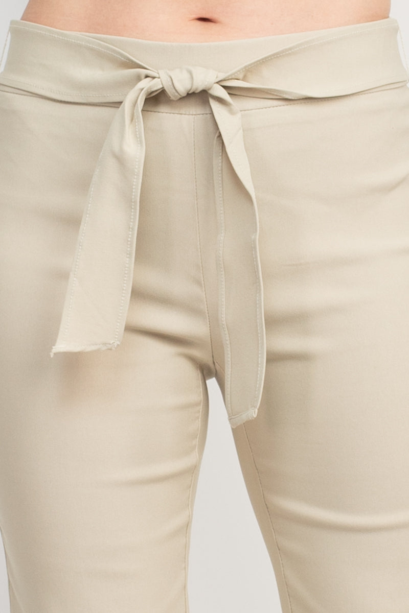 Women's Tie Belt High Paper Bag Waist Slim Pull On Pant