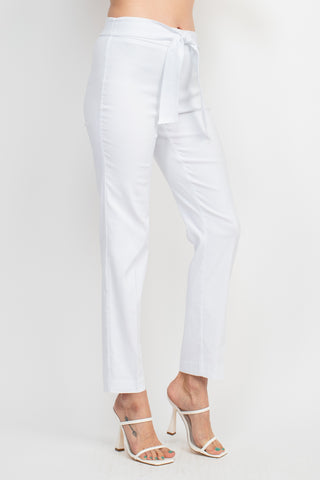 Counterparts Mid Rise Banded Waist Tie Waist Luxe Stretch Slim Leg Pant