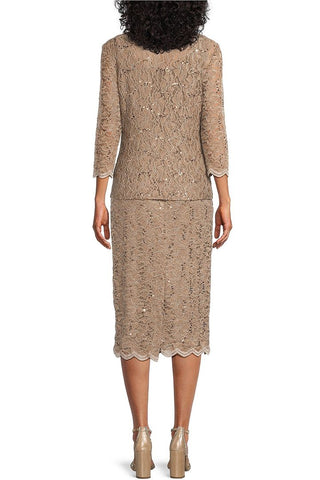 Alex Evenings Square Neck Sleeveless Bodycon Floral Lace Dress With Long Sleeve Open Front Lace Jacket