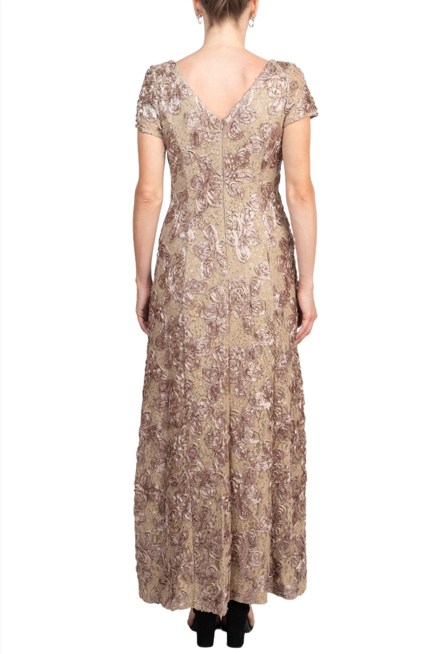alex evenings champagne dress Alex Evenings Women's Boat Neck A-Line Midi Dress - Champagne