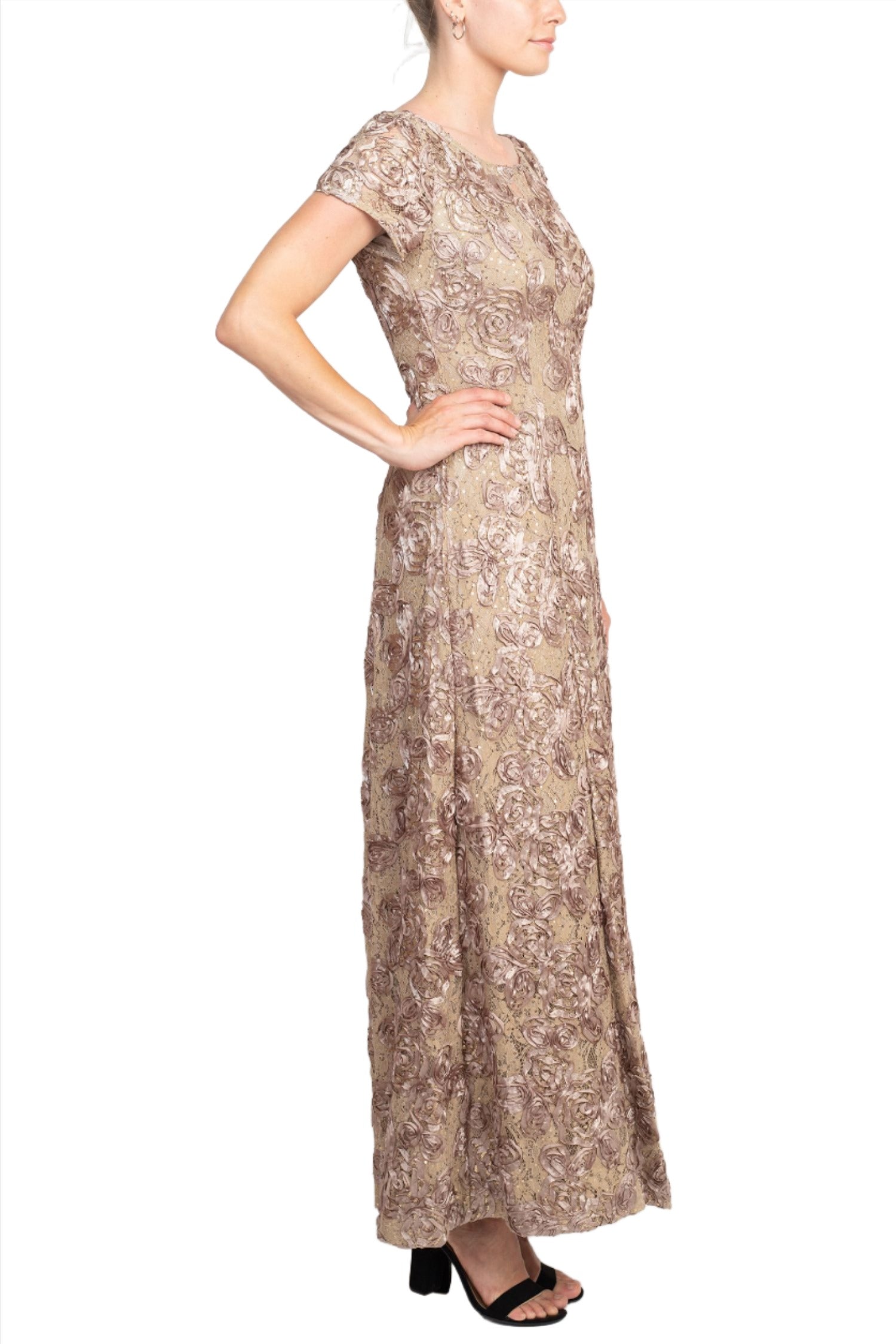 alex evenings champagne dress Alex Evenings Women's Boat Neck A-Line Midi Dress