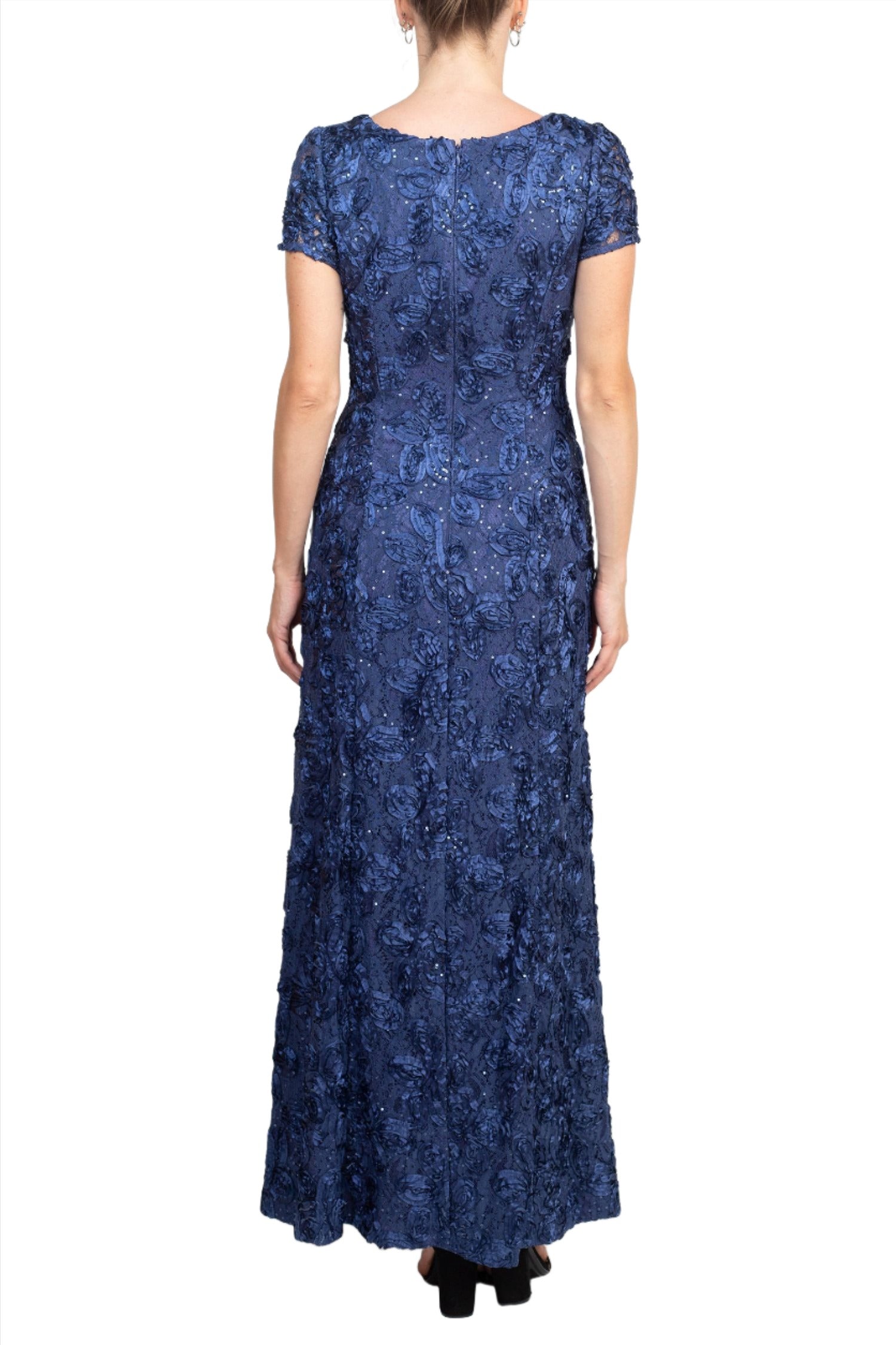 Alex Evenings Scoop Neck Short Sleeve Zipper Back Embellished Lace Dress| Available at Curated Brands in Los Angeles Alex Evenings Scoop Neck Short Sleeve Zipper Back Embellished Lace Dress| Available at Curated Brands in Los Angeles