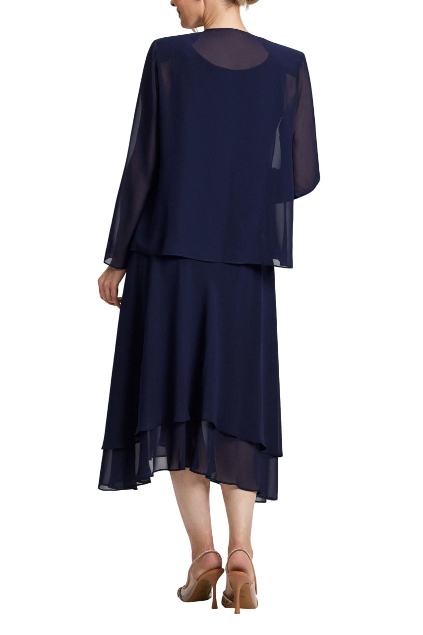SL Fashions Beaded Shoulder Long Sleeves Chiffon Jacket with Scoop Neck Tiered Skirt Dress | Available at Curated Brands in Los Angeles SL Fashions Beaded Shoulder Long Sleeves Chiffon Jacket with Scoop Neck Tiered Skirt Dress | Available at Curated Brands in Los Angeles