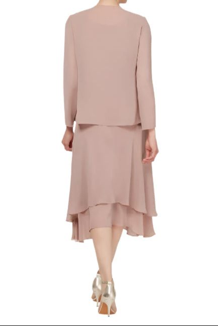 SL Fashions Beaded Shoulder Long Sleeves Chiffon Jacket with Scoop Neck Tiered Skirt Dress | Available at Curated Brands in Los Angeles SL Fashions Beaded Shoulder Long Sleeves Chiffon Jacket with Scoop Neck Tiered Skirt Dress | Available at Curated Brands in Los Angeles