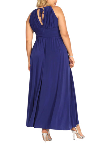 R&M Richards Empire Bodice Halter Keyhole Neckline Sleeveless Cinched Embellished Sequin Beads Waist Maxi Gown Dress | Available at Curated Brands in Los Angeles R&M Richards Empire Bodice Halter Keyhole Neckline Sleeveless Cinched Embellished Sequin Beads Waist Maxi Gown Dress | Available at Curated Brands in Los Angeles