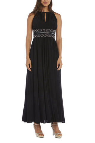 R&M Richards Empire Bodice Halter Keyhole Neckline Sleeveless Cinched Embellished Sequin Beads Waist Maxi Gown Dress | Available at Curated Brands in Los Angeles R&M Richards Empire Bodice Halter Keyhole Neckline Sleeveless Cinched Embellished Sequin Beads Waist Maxi Gown Dress | Available at Curated Brands in Los Angeles