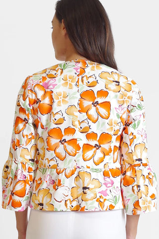 Peace Of Cloth Open Front Flounce 3/4 Sleeve and Waist Floral Print Crepe Jacket