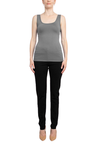 Alberto Makali Square Neck Sleeveless Solid Spandex Top - DARK GREY - Front full view