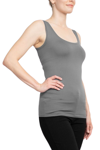 Alberto Makali Square Neck Sleeveless Solid Spandex Top - DARK GREY - Side