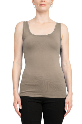 Alberto Makali Square Neck Sleeveless Solid Spandex Top - TAUPE - front 